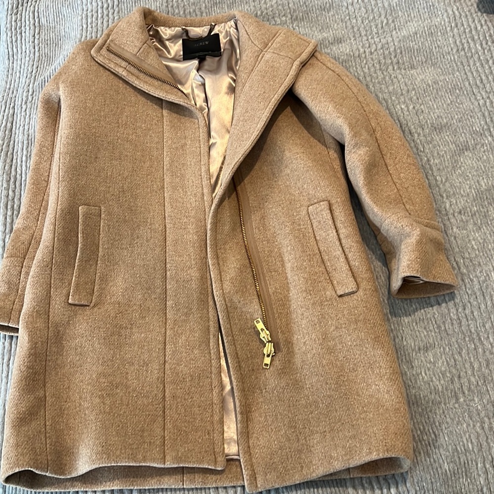 Women’s J.Crew Nello Gori Stadium Cloth Wool Blend Camel Tan Coat